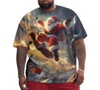 Men's Humorous Holiday Tee, Funny Santa Christmas Graphic, Oversized Loose Fit, Round Neck Comfort, Summer Printed for Daily Wear,7XL