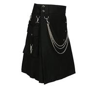 Men's Hybrid Straps Stud Cotton Scotland Plaid Party Kilt Scottish Retro Wedding Half Skirt Lightweight Kilts for Men Hip Hop Highland Pleated Kilts Traditional Regular Fit Dress Black