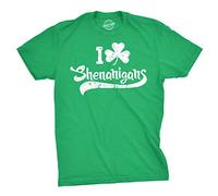 Mens I Clover Shenanigans T Shirt Funny Irish Clover St Saint Patricks Day Tee, Green, S