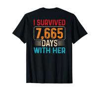Mens I Survived 21 Years With Her Funny 21st Wedding Anniversary T-Shirt