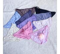 Men's Ice Silk Bikini Briefs with Sheer Bulge Pouch, Breathable Stretch Underwear for All Seasons - Machine Washable, Lightweight & Comfortable Fit for Men(L Random Color)