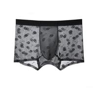 Men's Ice Silk Boxer Briefs, Ultra-Thin Seamless Underwear with U Pouch, Breathable Jacquard Print Trunks for Summer Sports, Green(XXL Black)