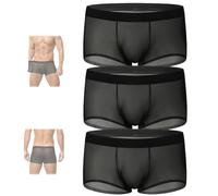 Men's Ice Silk Boxer Briefs, Ultra-Thin Transparent Boxer Briefs, Low Rise Breathable with Bulge Pouchy Mesh Panties (3pcs-black,XL)