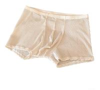 Men's Ice Silk Boxer Briefs Waffle Texture Plus Size Underwear Solid Bulge Pouch Trunks L-4XL(Apricot XXL)