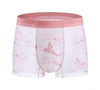 Men's Ice Silk Boxer Shorts, Seamless Ultra-Thin Breathable Underwear with U Convex Pouch, Quick Dry Print Trunks for Sports Sleep(4XL Pink)