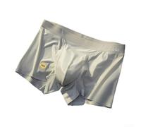 Men's Ice Silk Boxer Shorts Silky Smooth Satin Trunks with U Convex Pouch Breathable Quick Dry Seamless Underwear for Male Solid Color Middle Waist Briefs(XXL Silver gray)