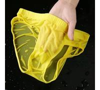Men's Ice Silk Briefs Underwear Quick-Dry Low-Waist U Convex Pouch Breathable Elastic Solid Color Panties(3XL Yellow)