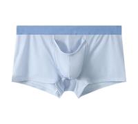 Men's Ice Silk Mesh Open Front Thin Breathable Boxer Sexy Ultra-Thin Dual Pouch Underwear Stretch Boxer Briefs (Sky Blue,L)