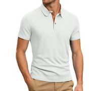 Mens Ice Silk Mesh Polo Shirt Breathable Knit Collar Contrast Colour Short Sleeve Button Placket Stretch Casual Golf Office Summer Fashion Top, 05-White, M
