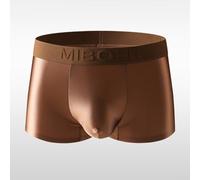 Men's Ice Silk Satin Boxers Breathable Underwear Smooth Solid Low Rise Boxer Briefs Comfortable Fabric Polyamide Spandex Blend(XL Brown)