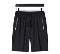 Men's Ice Silk Shorts Loose Fit Five-Point Pants Lightweight Breathable Summer Casual Beach Vacation Regular Length Solid Color Elastic Waistband for Daily(M Black)