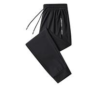 Men's Ice Silk Sports Trousers, Ice Silk Boys' Jogging Bottoms, Elastic Trousers, Training Trousers, Stretch Jogging Bottoms for Men, Loose Fit, Straight Cut, Casual Trousers with Zip Pockets, BK1,