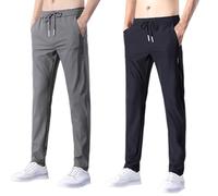 Men's Ice-silk Sweatpants 2PC Lightweight Breathable Quick Dry Solid Colour Flat Front Straight Leg Trousers with Pockets Elasticated Waist Drawstring Pants Leisure Stretch Summer Cool Slim Pants
