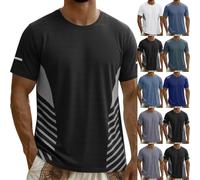 Mens Ice Silk T Shirt Summer Cool Short Sleeved Round Neck Quickly-Dry T-Shirt with Reflective Strips Thin Style Breathable Tops Holiday Gym Going Out Tops Daily Wear Oversized Tees M-5XL A Black