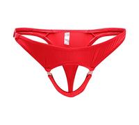 Mens Ice Silk Thongs Underwear Bulge Pouch Briefs G-String See Through Sexy Low Rise T-Back Bikini Lingerie (Red,M)