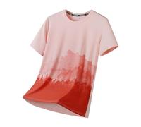 Men's Ice Silk Tie Dye Gradient Crew Neck Casual Summer T-Shirt, pink, 3XL