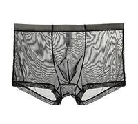 Mens Ice Silk Transparent Triangle Pants Thin Low Waist Mesh Summer Sexy Breathable Underwear Trendy Pants Head Retirement Gift Baskets Men (Black, L)