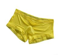 Men's Ice Silk Trunks Boxer Shorts With Thin Transparent Lace Accents Seamless Fit And 3D Bulge Pouch Construction(4XL Yellow)