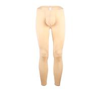 Mens Ice Silk Underwear Pants Low Rise Long John Leggings Base Layer Sports Bottom, Style-1-nude, Small