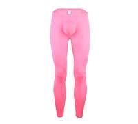 Mens Ice Silk Underwear Pants Low Rise Long John Leggings Base Layer Sports Bottom, Style-1-pink, Large