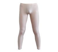 Mens Ice Silk Underwear Pants Low Rise Long John Leggings Base Layer Sports Bottom, Style-2-nude, Medium