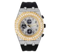 Men's ICY Diamond Watch with Honeycomb Dial and 3 Chronograph Display,Double Pave Crystal Bezel with Silicone Band,Quartz Movement,14k Gold Tone, Silver Tone, TWO TONE-SILVER, mens-standard