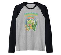 Mens Iguana Boy Cartoon Funny Lizard Retro Art Reptile Raglan Baseball Tee