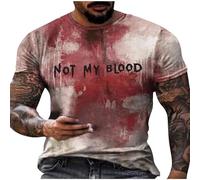 Mens Im Fine Halloween T Shirt Blood Splatter Short Sleeve Top Halloween Problem Solved T-Shirts Bloody Printed Tops Casual Round Neck Shirt Tops Novelty Funny Halloween Costumes