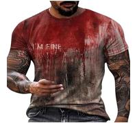 Mens Im Fine Halloween T Shirt Blood Splatter Short Sleeve Top Halloween Problem Solved T-Shirts Bloody Printed Tops Casual Round Neck Shirt Tops Novelty Funny Halloween Costumes