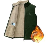 Men's Imitation Lambswool Polar Fleece Vest Autumn Winter Lined, Stand-Up Vest Sleeveless Zip Up Warm Windproof Jacket Green