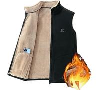 Men's Imitation Lambswool Polar Fleece Vest Autumn Winter Lined, Stand-Up Vest Sleeveless Zip Up Warm Windproof Jacket Black