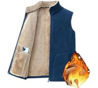 Men's Imitation Lambswool Polar Fleece Vest Autumn Winter Lined, Stand-Up Vest Sleeveless Zip Up Warm Windproof Jacket Blue