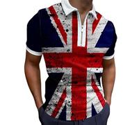 Men's Independence Day Polo T-Shirt - Casual Zip Up Polo Shirts Set-in Neck T-Shirt Big and Tall T Shirts Traditional Festival Polo Shirt Easy Care Polo Shirt Outdoor Loose Sports Polo Shirts Red