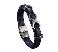 Mens Infinity Bracelet Genuine Leather Bracelet With Clasp Gothic Punk Jewellery Birthday Gifts Husband Boyfriend Blue Silver Buckle 17.5Cm