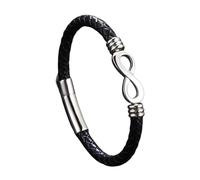 Men'S Infinity Leather Bracelet With Magnetic Clasp Infinity Love Symbol Cuff Bracelet Thin Genuine Leather Bangle Gifts For Men Him Boyfriend Birthday Christmas Silver 20.5Cm