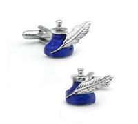 Men's Ink Bottle Cuff Links Blue Color Feather Design Quality Material Cufflinks