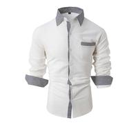 Mens Inner Contrast Shirt, Men's Long Sleeve Check Shirts Casual Formal Classic Shirt Button Down Dress Shirts Long Sleeve Plaid Collar Shirt with Regular Fit Fashionable Summer Shirt White
