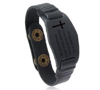 Men's Inspirational Mantra Engarved Handmade Leather Bracelet for Men Women,Adjust Leather Bible Verse Wristband Scripture Cross Bangle Baptism Easter Religious Gift Church Employee Favors, M, agate