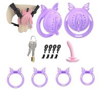 Men's Invisible Breathable Soft Training Fitness Cage Cross Dressing Set, with 4 Sizes Rings and 1 Tube, Exquisite Openable Design Protection Set for Sissy Men -A86UK (Purple：A)