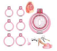 Men's Invisible Breathable Soft Training Fitness Cage Cross Dressing Set, with 6 Sizes Rings and 1 Tube, Exquisite Flat Design Protection Set for Sissy Men -A90UK (21-2PT：A)