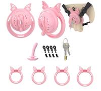 Men's Invisible Openable Soft Protective Fitness Cage Cross Dressing Set, with 4 Sizes Rings and 1 Tube, Exquisite Breathable Design Training Set for Sissy Men -A86UK (Pink)