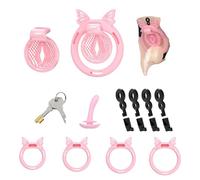 Men's Invisible Soft Protective Fitness Cage Cross Dressing Set, 4 Sizes Rings and 1 Tube, Breathable Design Training Cage Set -A88UK (Pink)