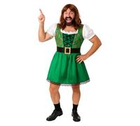 Mens Irish Dress Costume - X-Large - Green Dress with Corset, Belt and Gold Shamrock Print - Adults Funny Lady Leprechaun Stag Night Bachelor Party St Patricks Day Costume