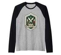 Mens Irish Electrician Celtic Shield Emblem Gaelic Graphic Design Raglan Baseball Tee