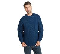 Men's Irish Traditional Aran Wool Pullover Sweater (Blue, X-Large)