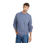 Men's Irish Traditional Aran Wool Pullover Sweater, Denim, Large