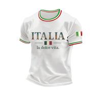 Men's Italia Letter Graphic Shirts Casual Short Sleeve Crew Neck Basic Summer Tees Black