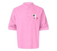 Men's Italian Flag Print Long Sleeve Shirt for Spring Summer Everyday Sports Comfortable Breathable Fit Pocket Button Placket, pink, XXL
