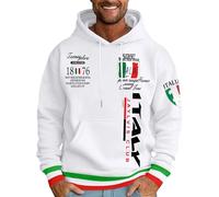 Men's Italian Letter Print Pullover Hoodie, Relaxed Fit Casual Sweatshirt for Everyday Wear, Soft Cotton Blend, Stylish Graphic Design (White, XXXXXL)
