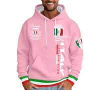 Men's Italian Letter Print Pullover Hoodie, Relaxed Fit Casual Sweatshirt for Everyday Wear, Soft Cotton Blend, Stylish Graphic Design (XXXXXL) Pink